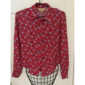 Vintage 90s New Frontier Red Floral Paisley Western Button Down Shirt Sz S